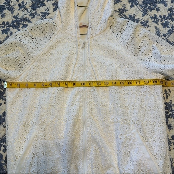 Tory Burch Jacket Zip Up Hoodie White Eyelet Elastic Waist Sheer Sleeves Size M - Picture 12 of 13